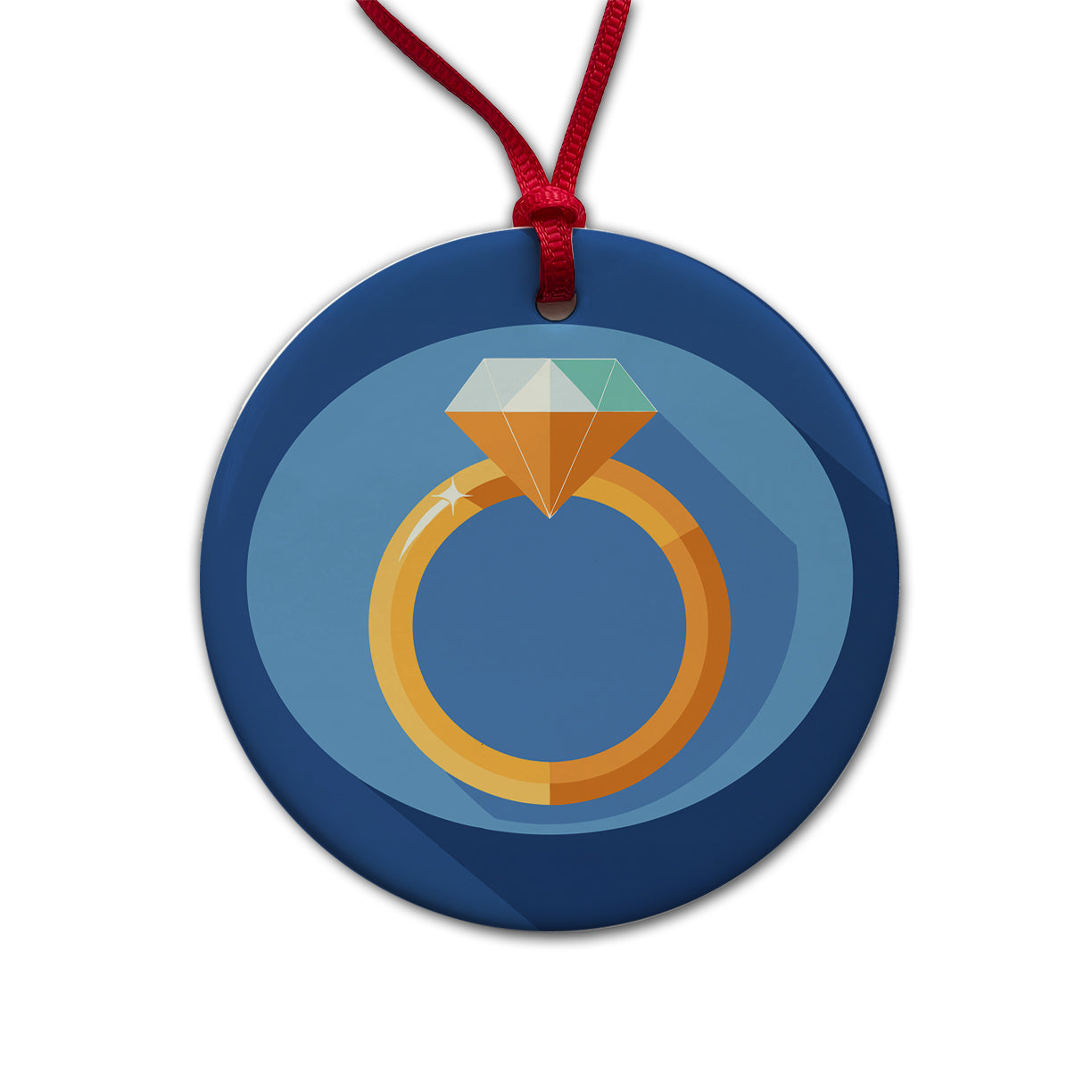 Diamond Ring Wedding Marriage Engagement Round Ceramic Holiday Christmas Tree Ornament