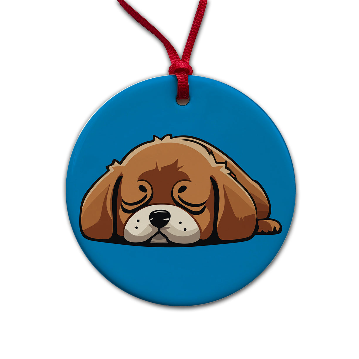 Dog Puppy Napping Sleeping Cute Round Ceramic Holiday Christmas Tree Ornament