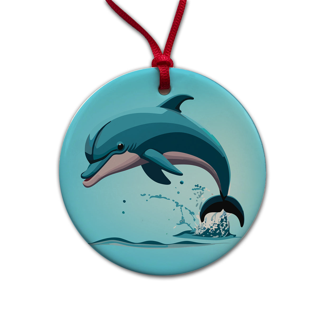 Dolphin Jumping Out of Water Round Ceramic Holiday Christmas Tree Ornament