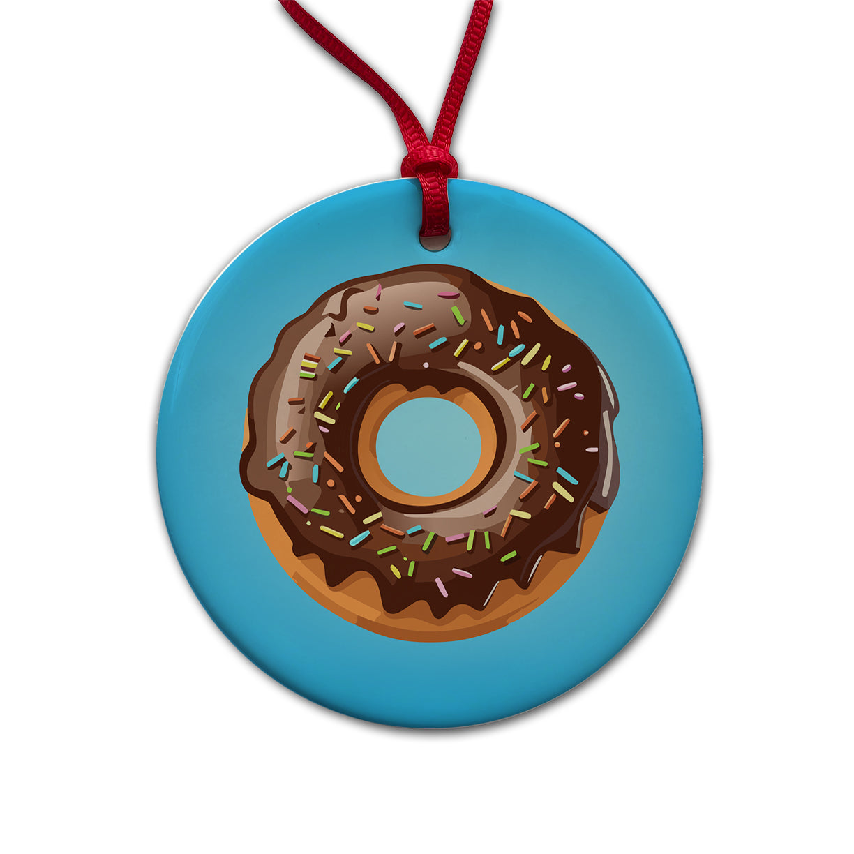 Donut Chocolate Sprinkles Round Ceramic Holiday Christmas Tree Ornament