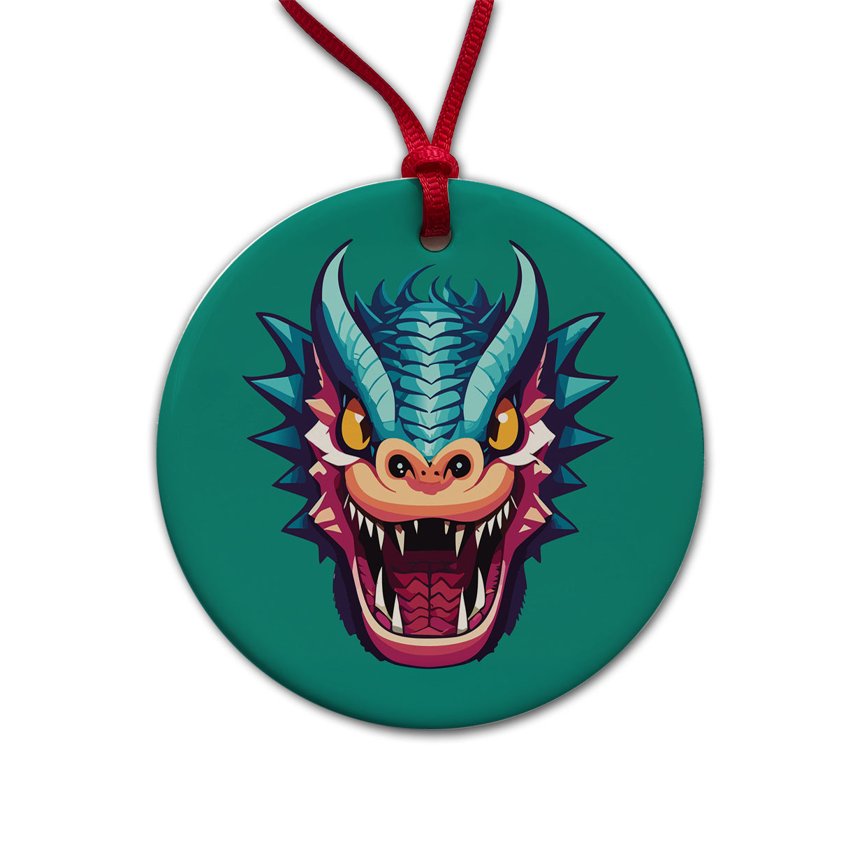 Dragon Face Angry Blue Round Ceramic Holiday Christmas Tree Ornament