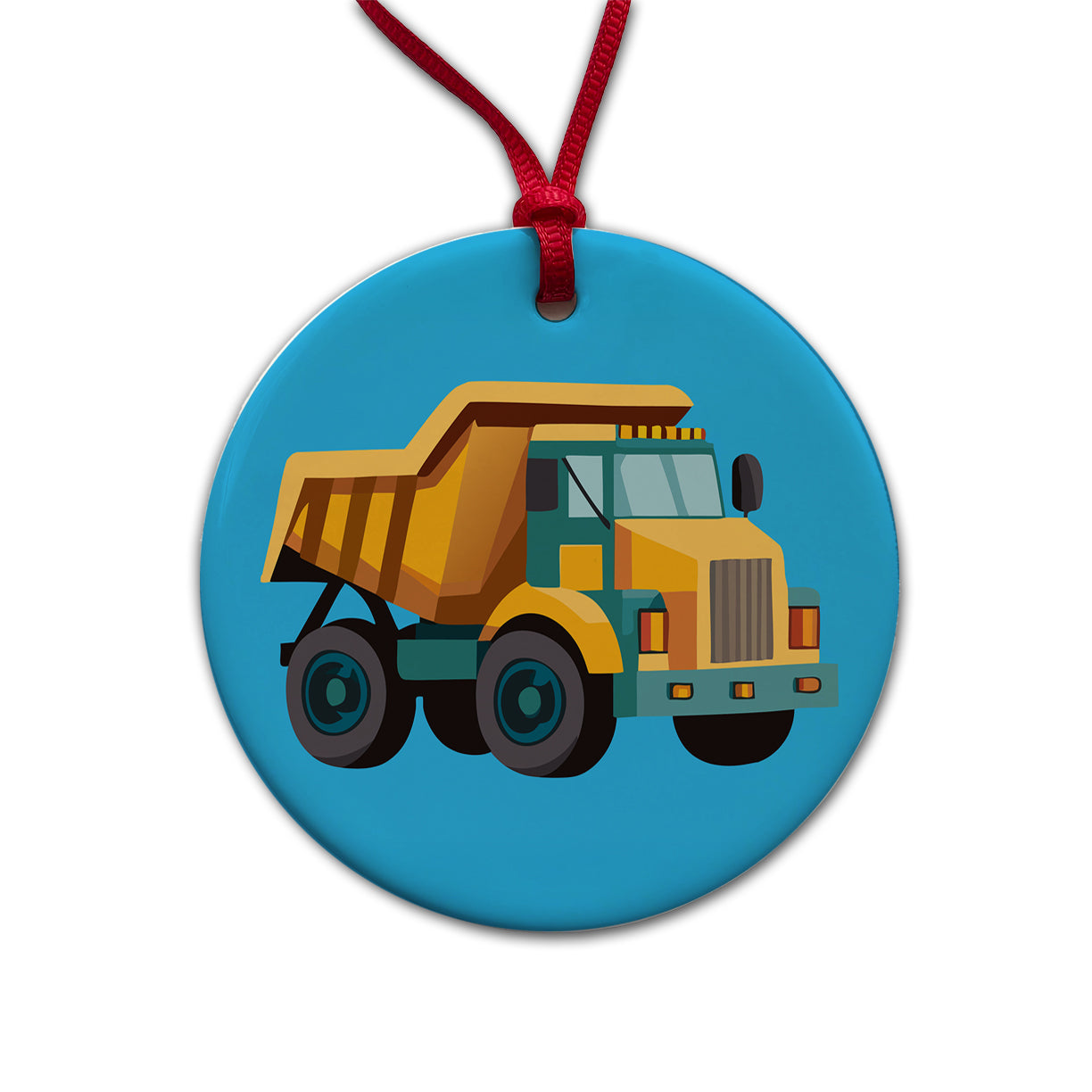 Dump Truck Cute Round Ceramic Holiday Christmas Tree Ornament