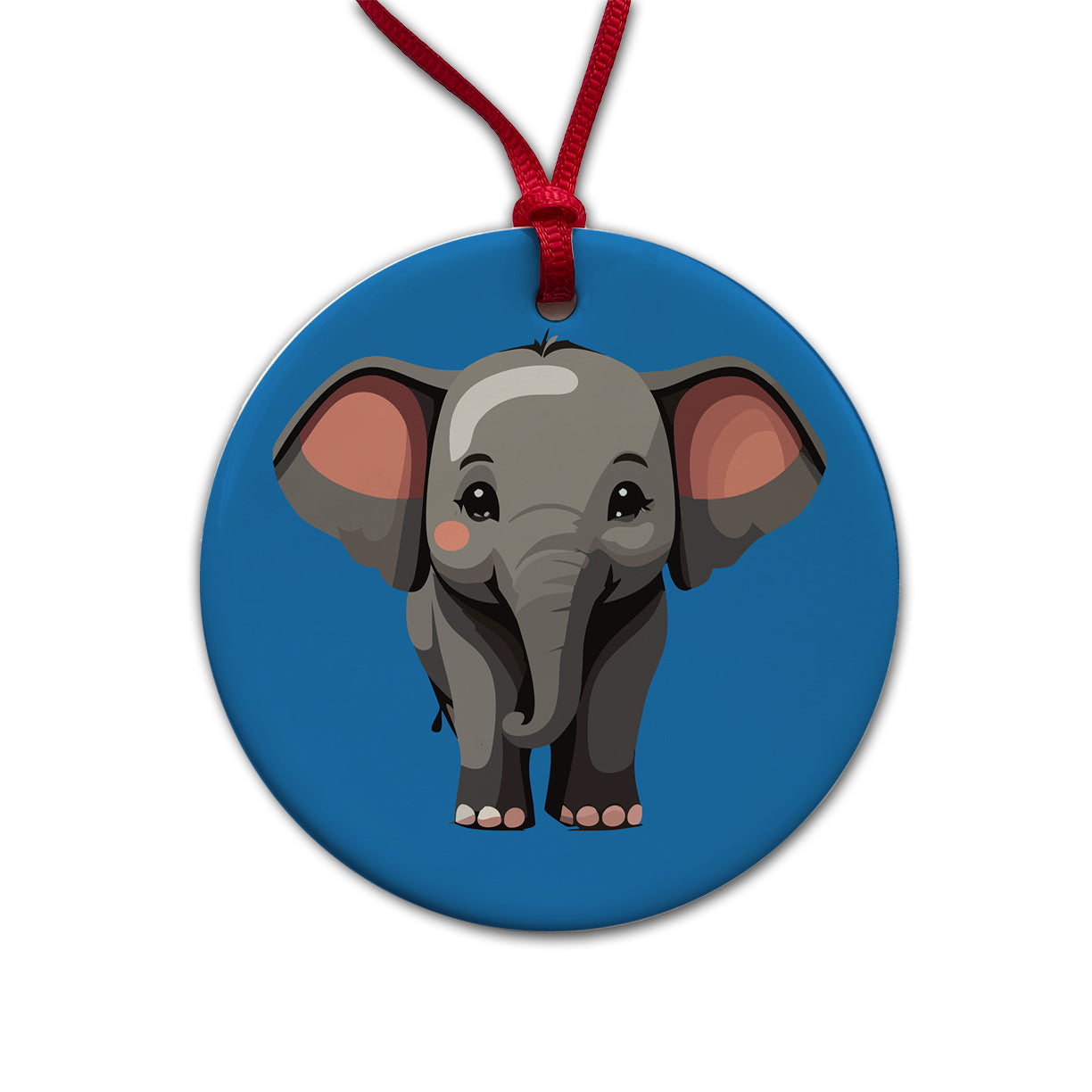 Elephant Cute Standing Round Ceramic Holiday Christmas Tree Ornament