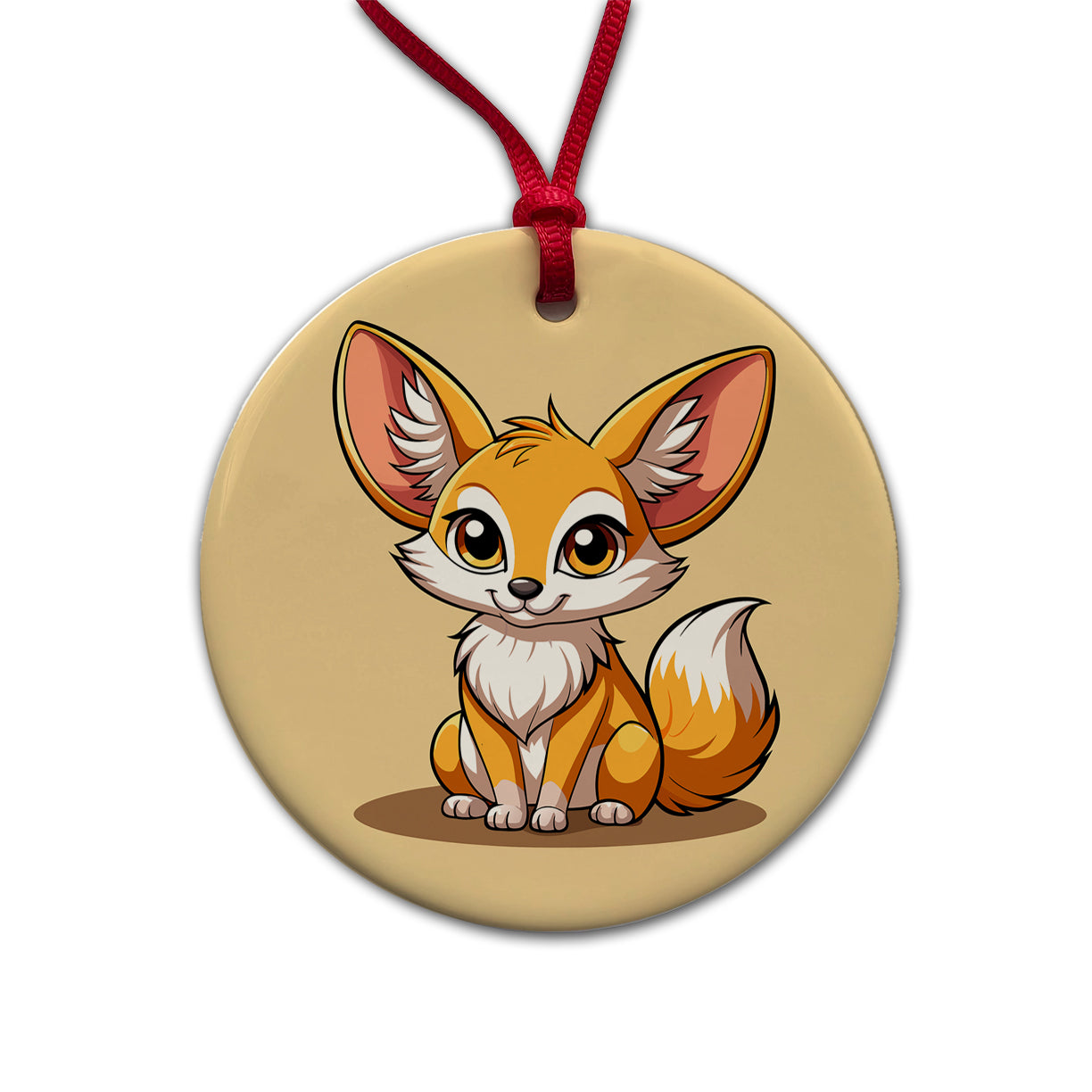 Fennec Fox Cute Round Ceramic Holiday Christmas Tree Ornament