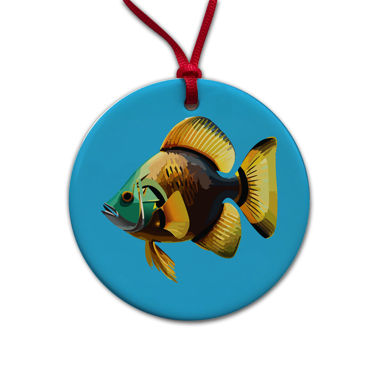 Fish Tropical Round Ceramic Holiday Christmas Tree Ornament