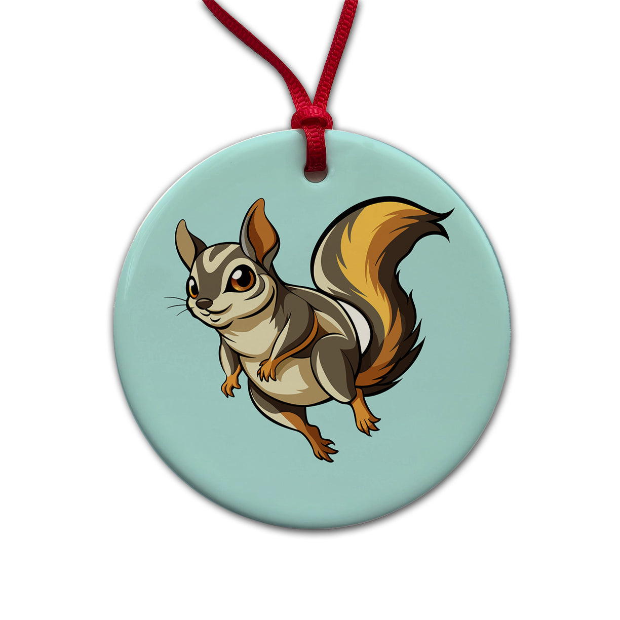 Flying Squirrel Round Ceramic Holiday Christmas Tree Ornament