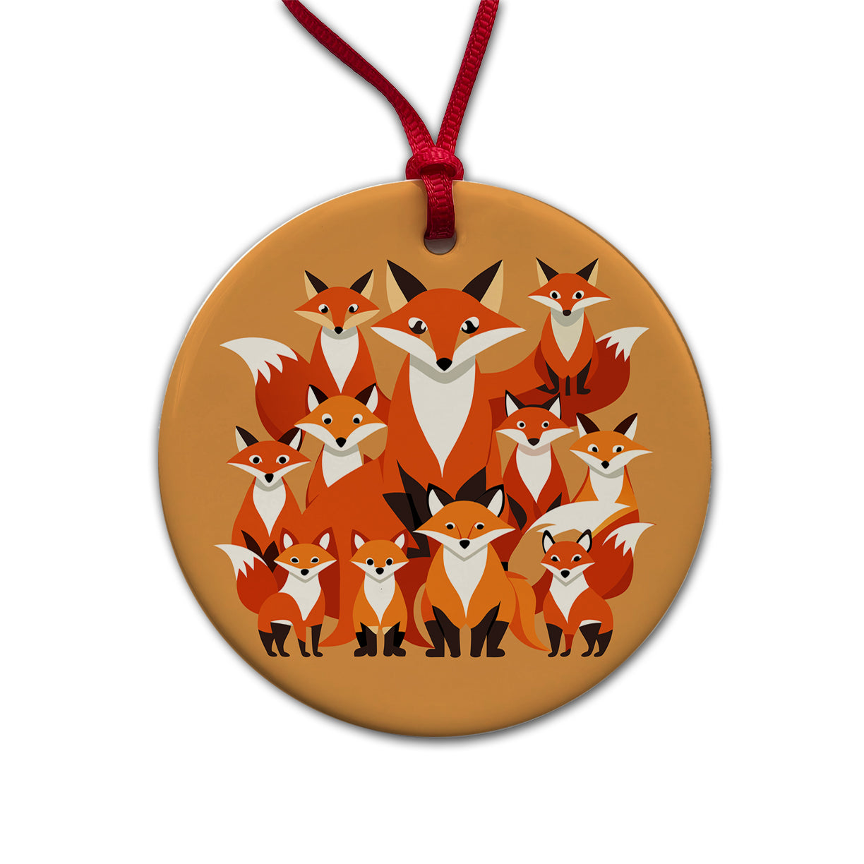 Foxes Oodles Round Ceramic Holiday Christmas Tree Ornament