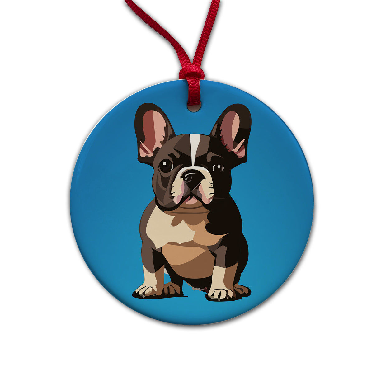 French Bulldog Dog Sitting Round Ceramic Holiday Christmas Tree Ornament