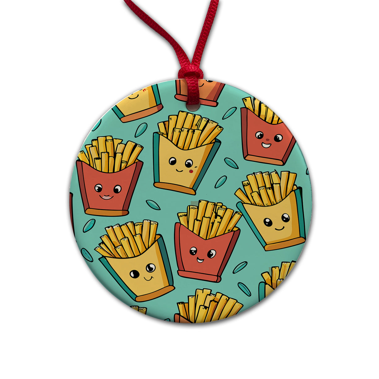 French Fries Cute Pattern Round Ceramic Holiday Christmas Tree Ornament