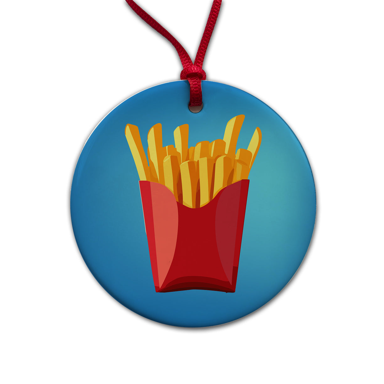 French Fries Red Container Round Ceramic Holiday Christmas Tree Ornament