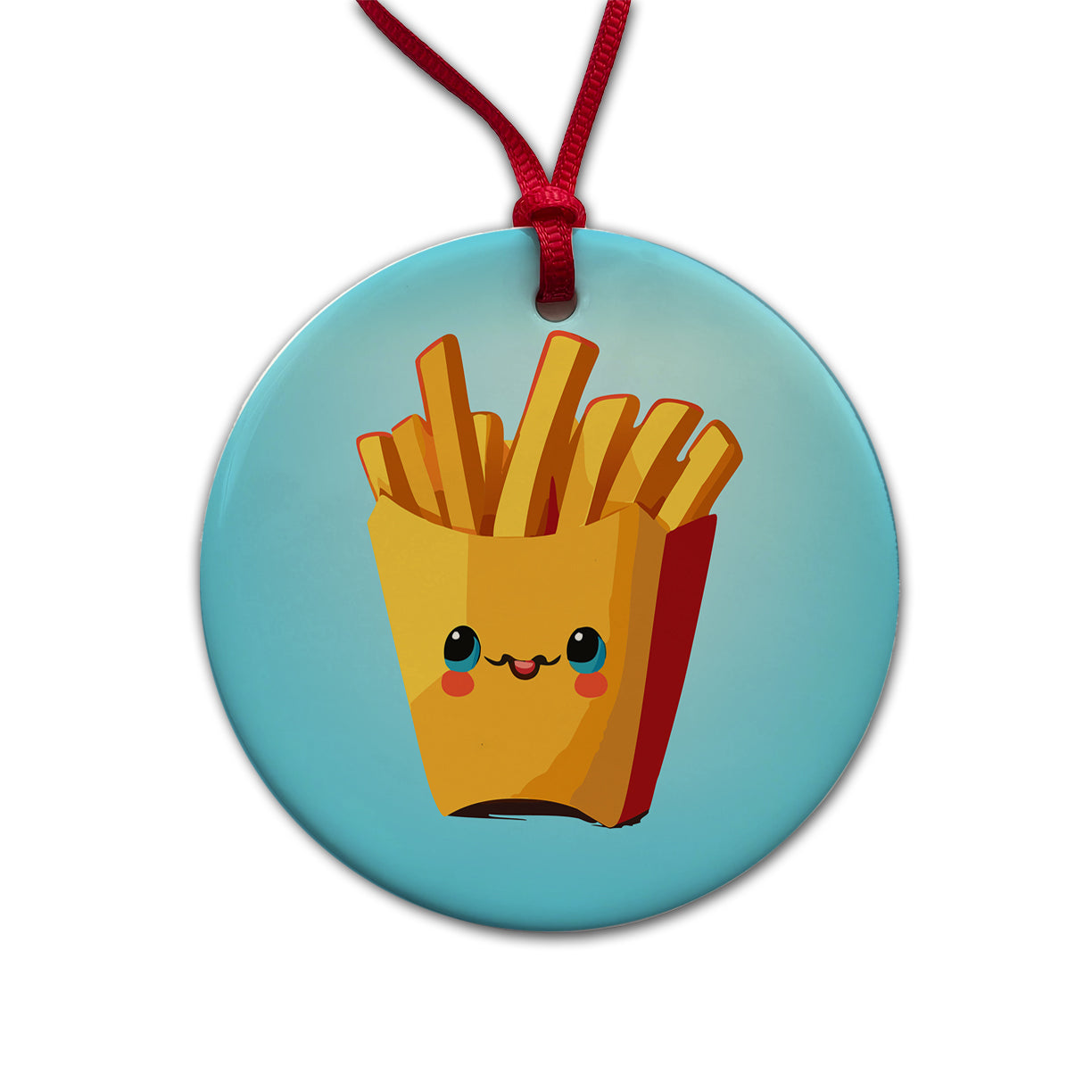 French Fries Smiling Round Ceramic Holiday Christmas Tree Ornament