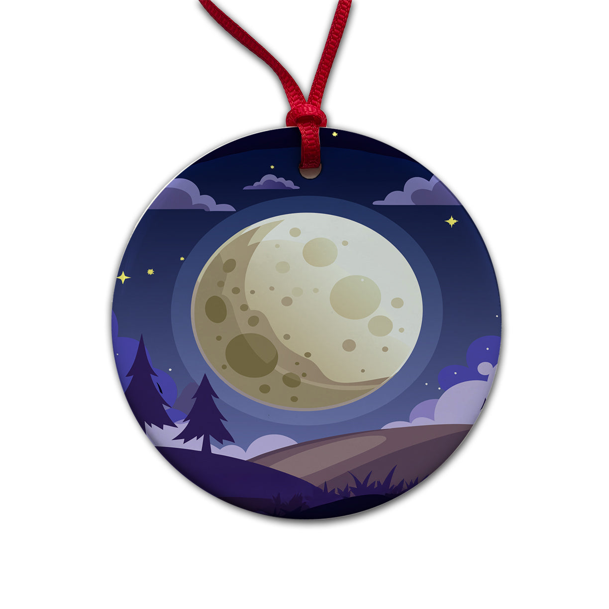 Full Moon at Night Round Ceramic Holiday Christmas Tree Ornament