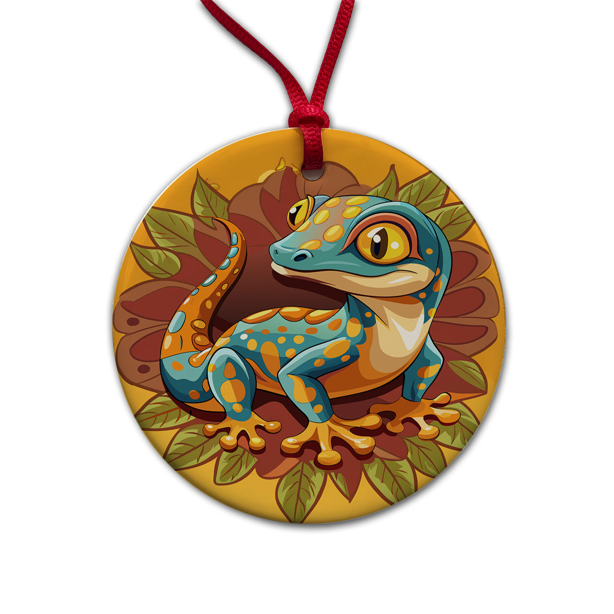 Gecko Lizard Cute Round Ceramic Holiday Christmas Tree Ornament