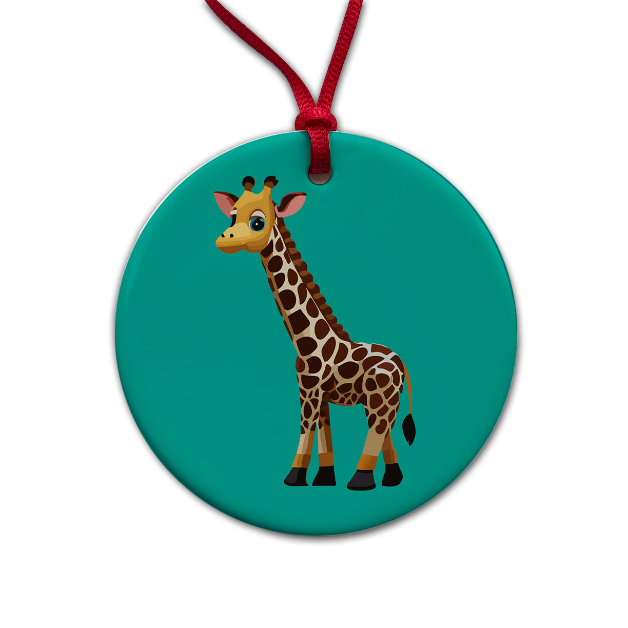Giraffe Standing Cute Baby Round Ceramic Holiday Christmas Tree Ornament