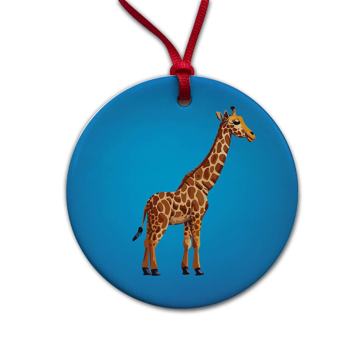 Giraffe Watercolor Round Ceramic Holiday Christmas Tree Ornament