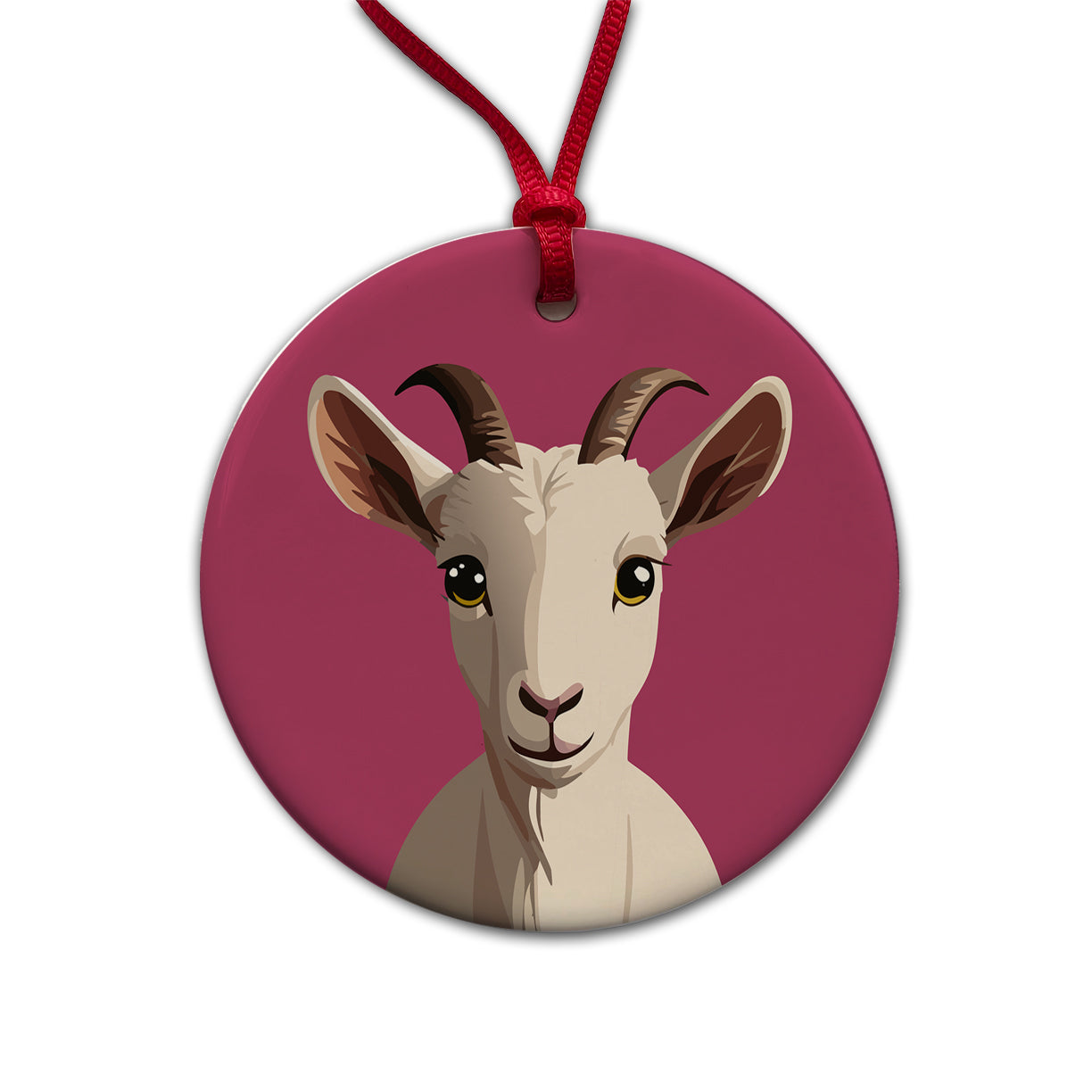 Goat Head Staring Cute Round Ceramic Holiday Christmas Tree Ornament