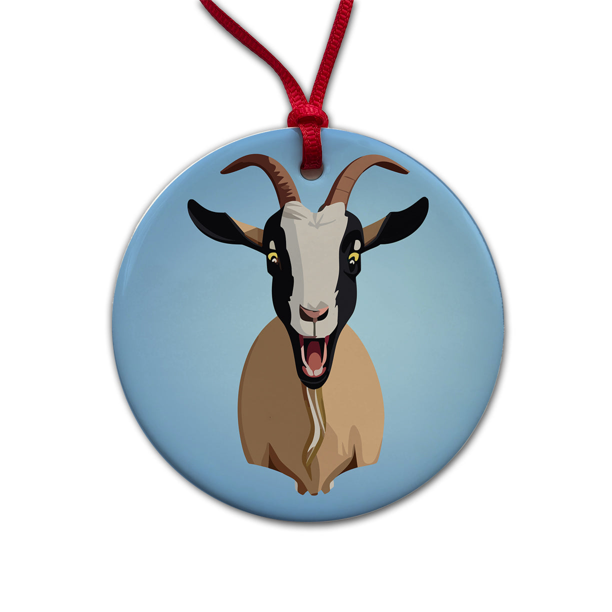 Goat Screaming Funny Round Ceramic Holiday Christmas Tree Ornament