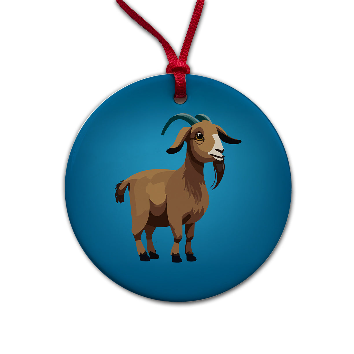 Goat Standing Cute Round Ceramic Holiday Christmas Tree Ornament