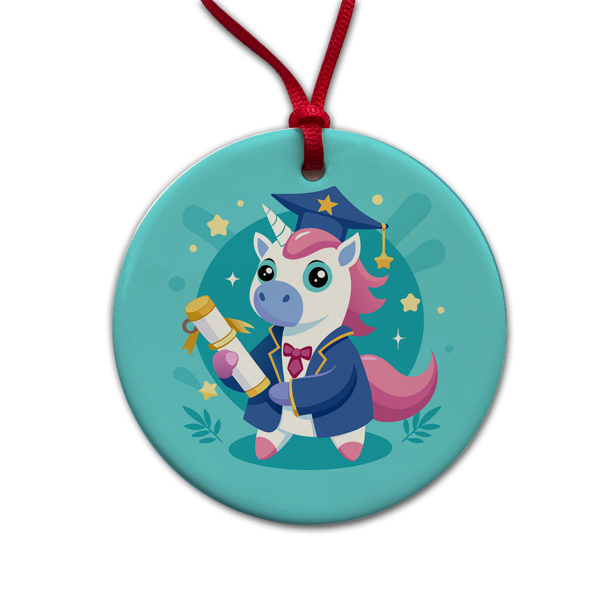 Graduate Unicorn Graduation Round Ceramic Holiday Christmas Tree Ornament