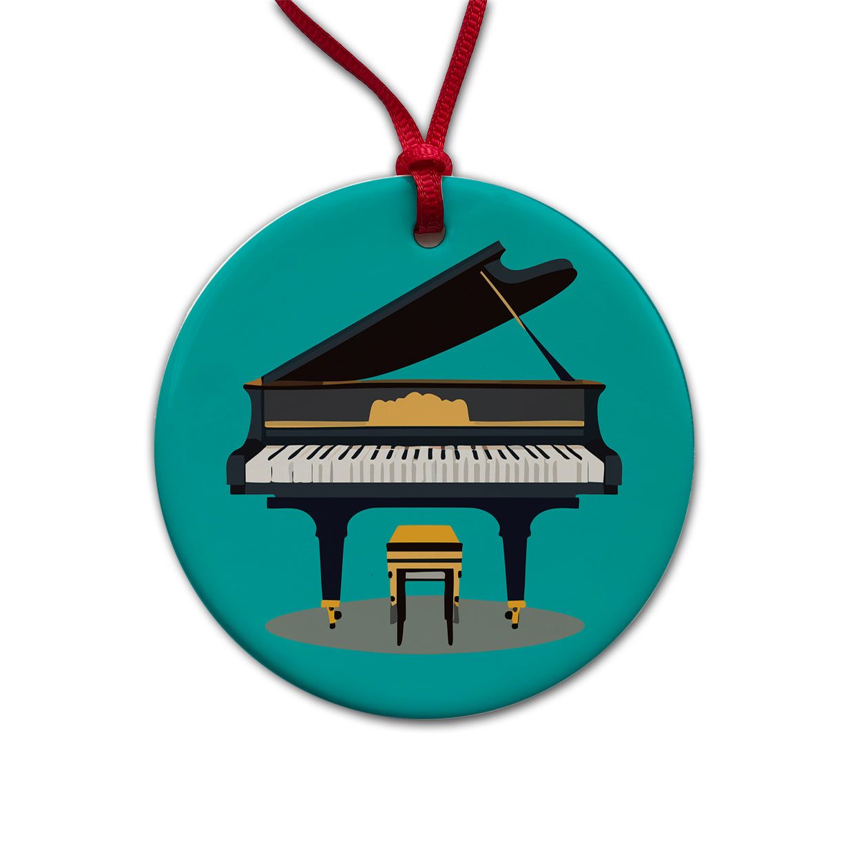Grand Piano Music Musician Round Ceramic Holiday Christmas Tree Ornament