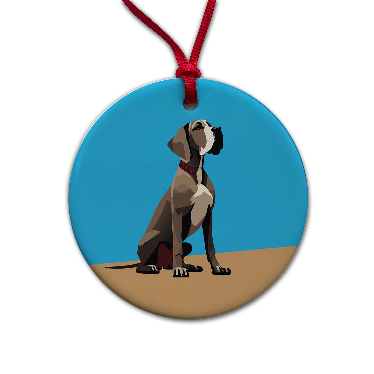 Great Dane Dog Sitting Round Ceramic Holiday Christmas Tree Ornament