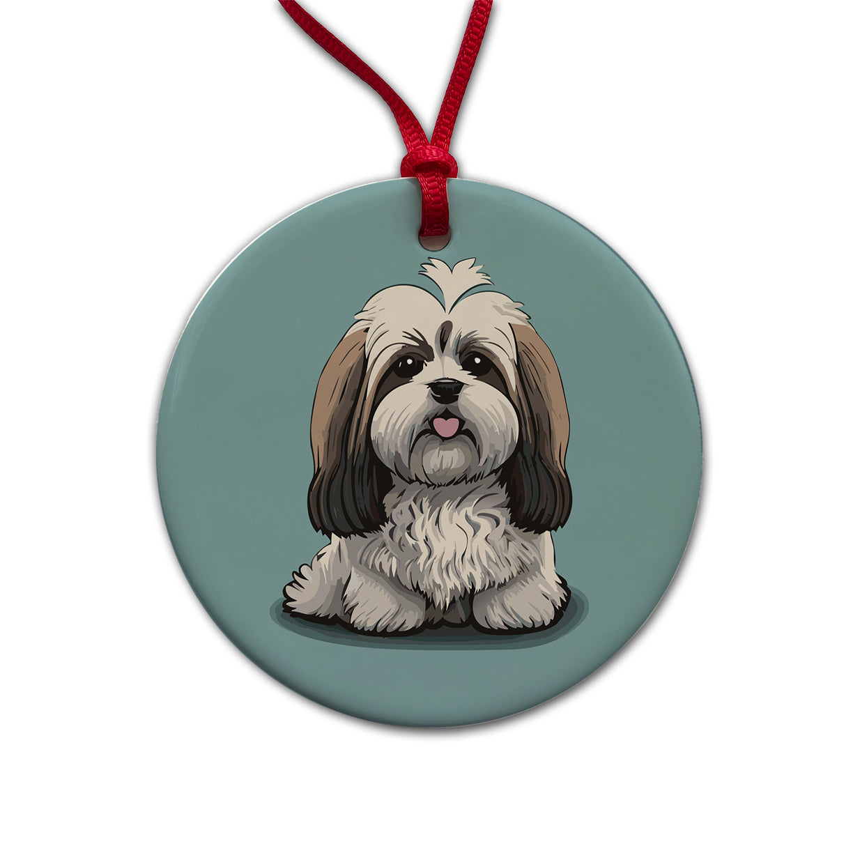 Havanese Dog Sitting Round Ceramic Holiday Christmas Tree Ornament