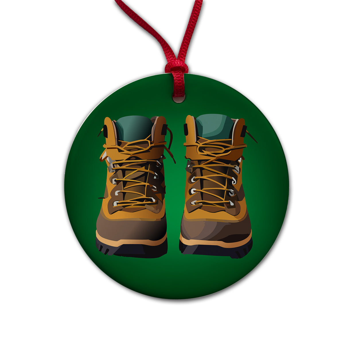 Hiking Boots Hiker Round Ceramic Holiday Christmas Tree Ornament