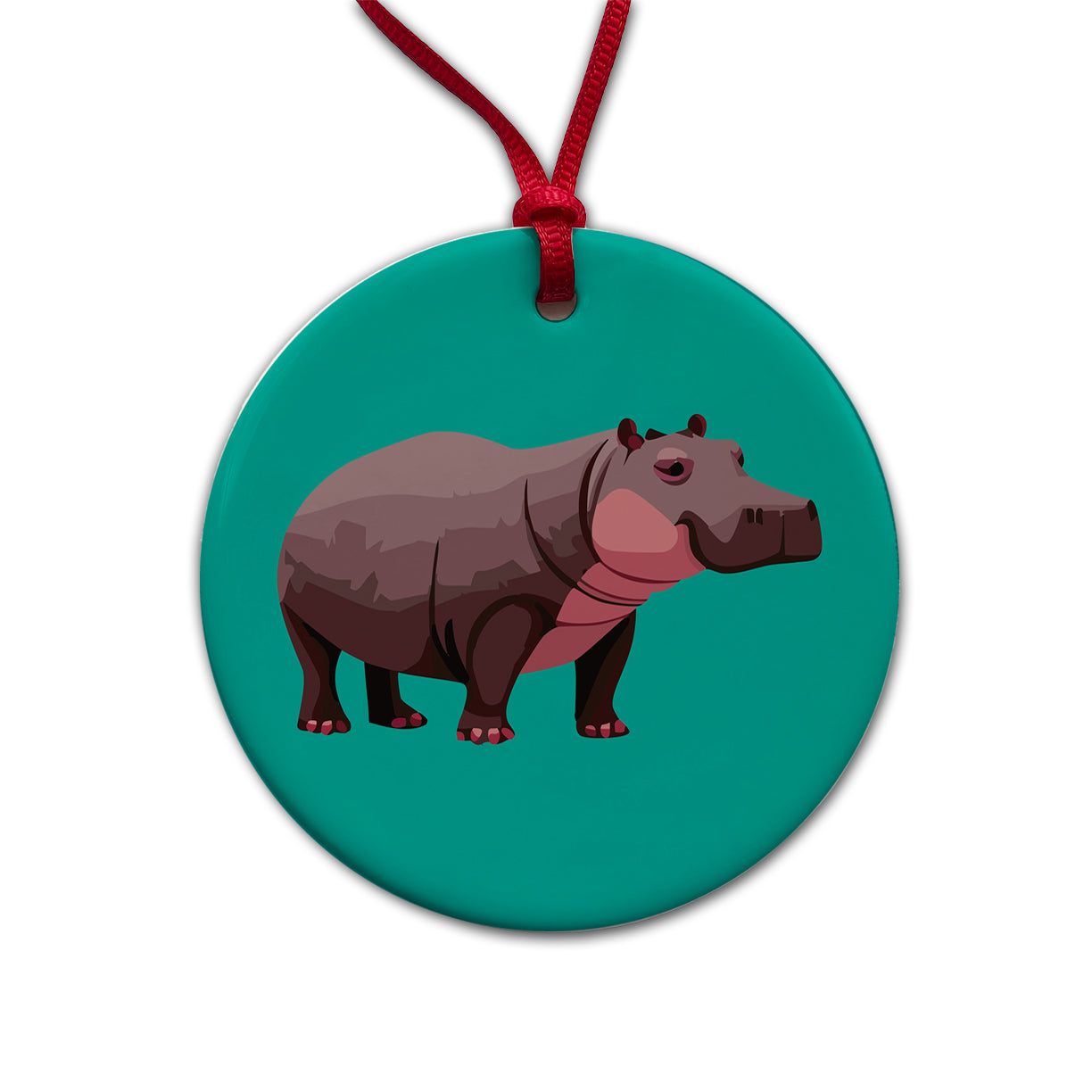 Hippopotamus Standing Round Ceramic Holiday Christmas Tree Ornament