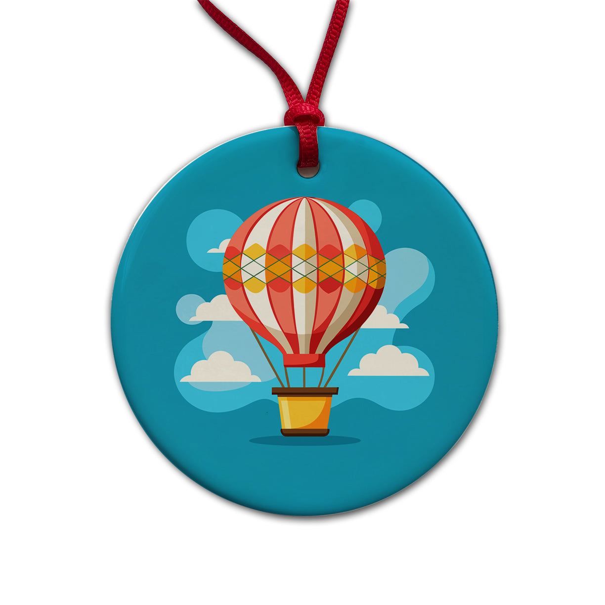 Hot Air Balloon in Sky Round Ceramic Holiday Christmas Tree Ornament