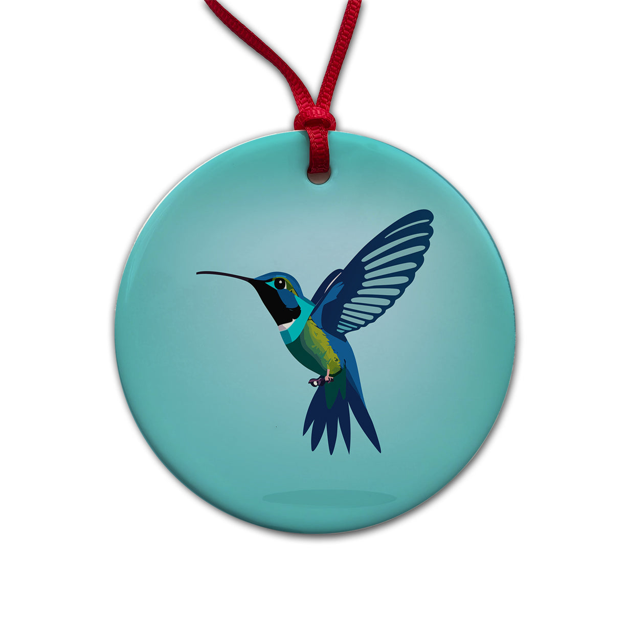 Hummingbird Blue Round Ceramic Holiday Christmas Tree Ornament