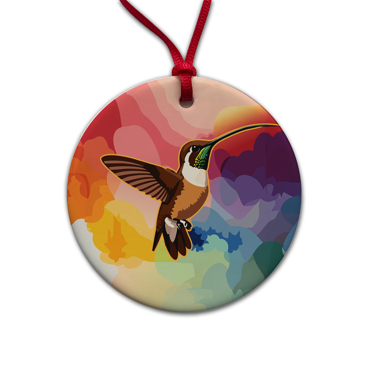 Hummingbird Brown Round Ceramic Holiday Christmas Tree Ornament