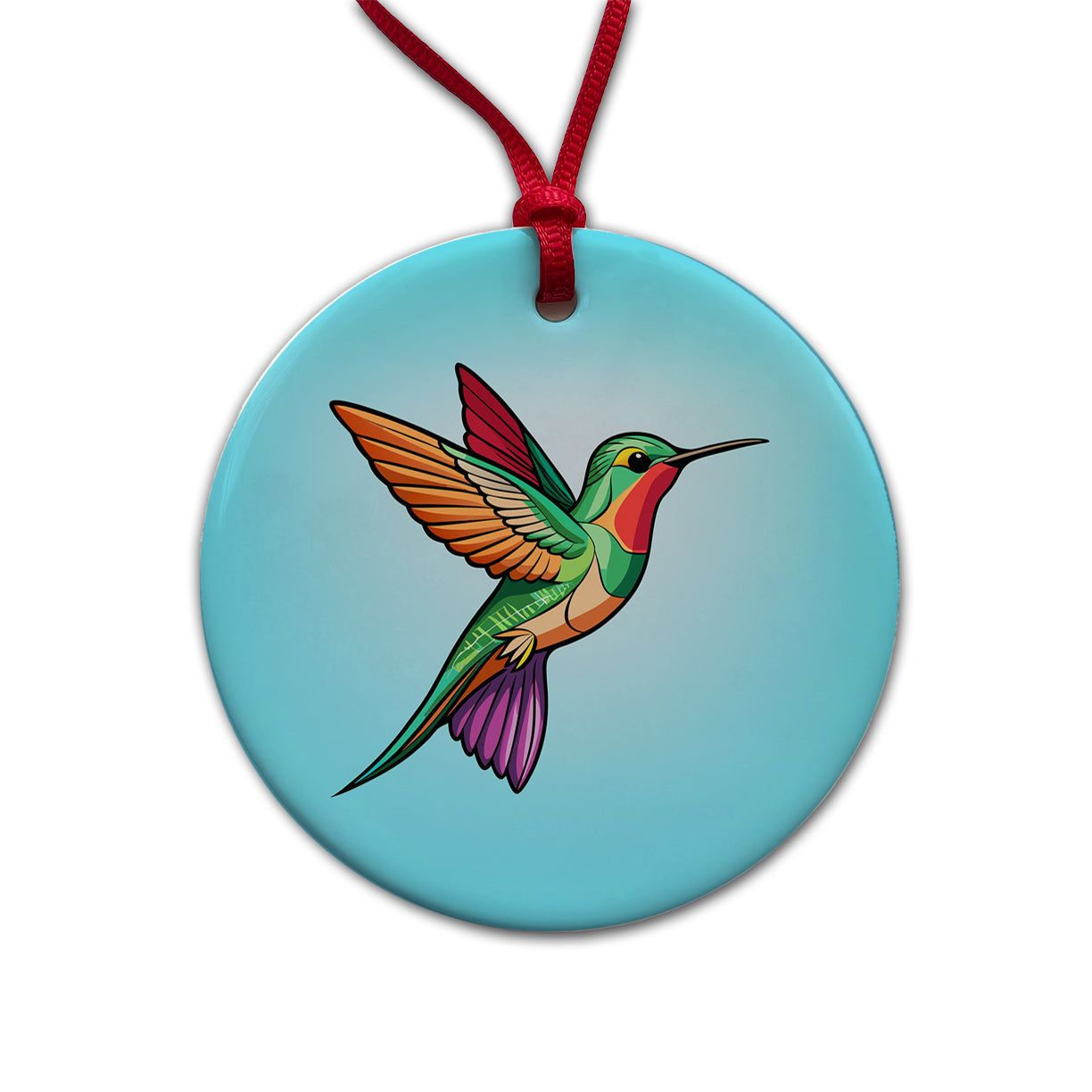 Hummingbird Colorful Round Ceramic Holiday Christmas Tree Ornament