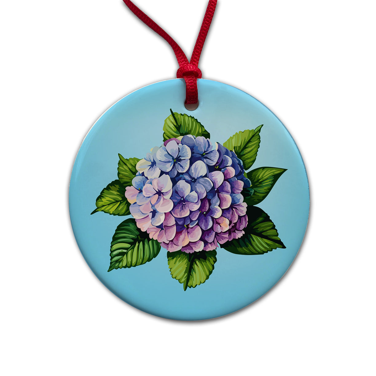 Hydrangea Flower Watercolor Round Ceramic Holiday Christmas Tree Ornament