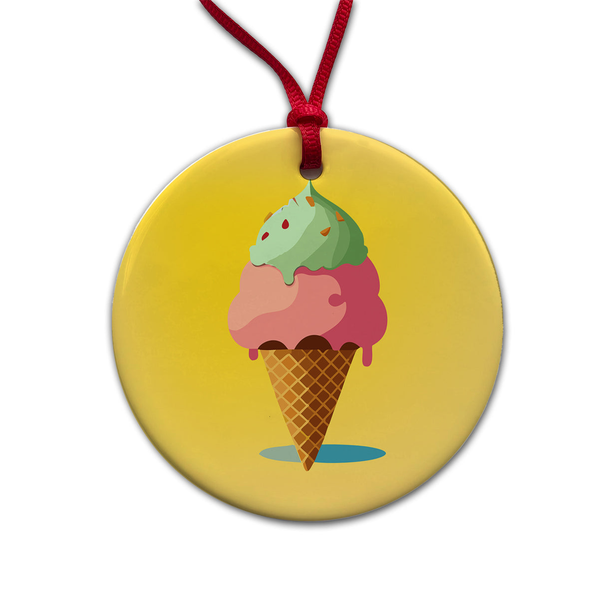 Ice Cream Cone Two Scoops Round Ceramic Holiday Christmas Tree Ornament