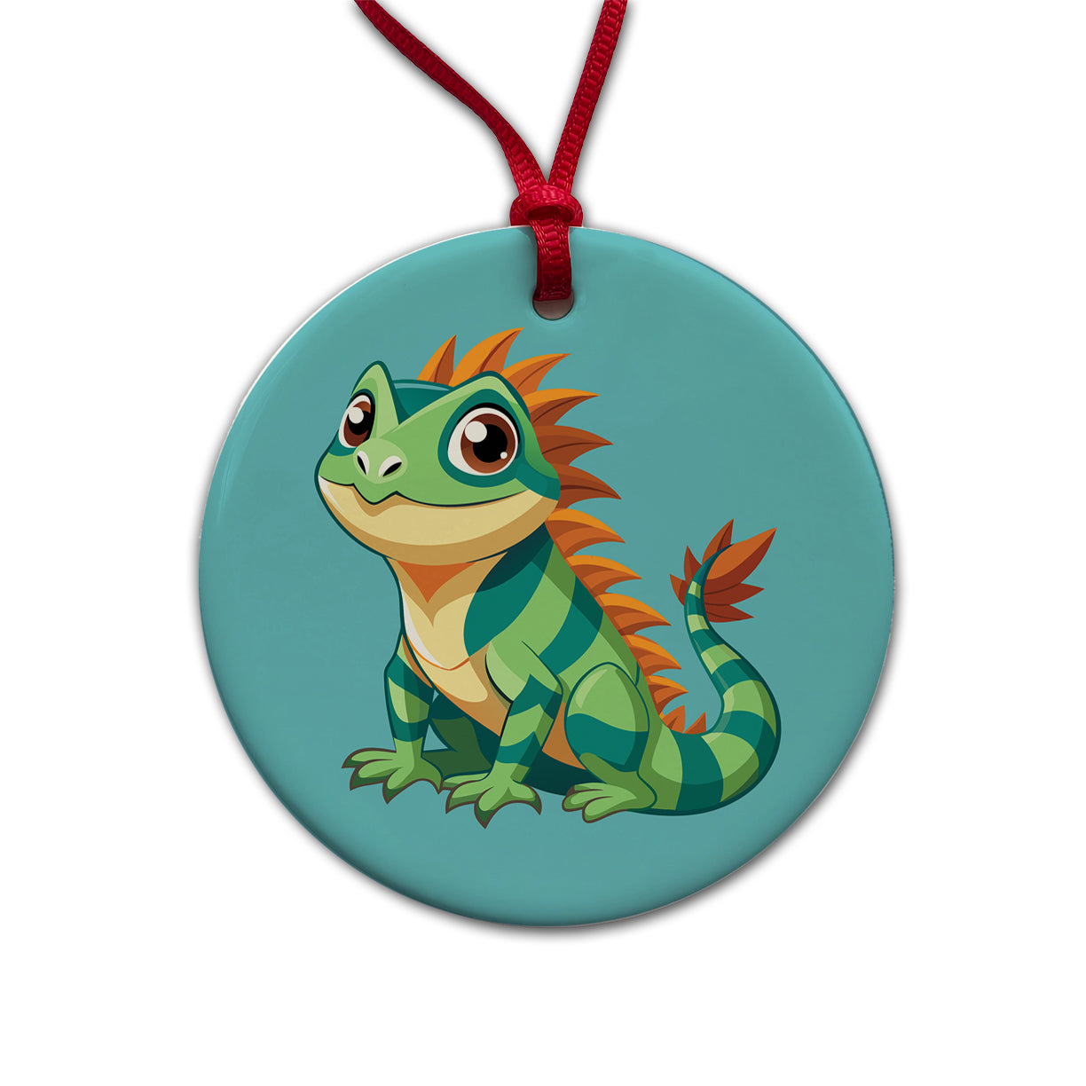 Iguana Lizard Cute Round Ceramic Holiday Christmas Tree Ornament