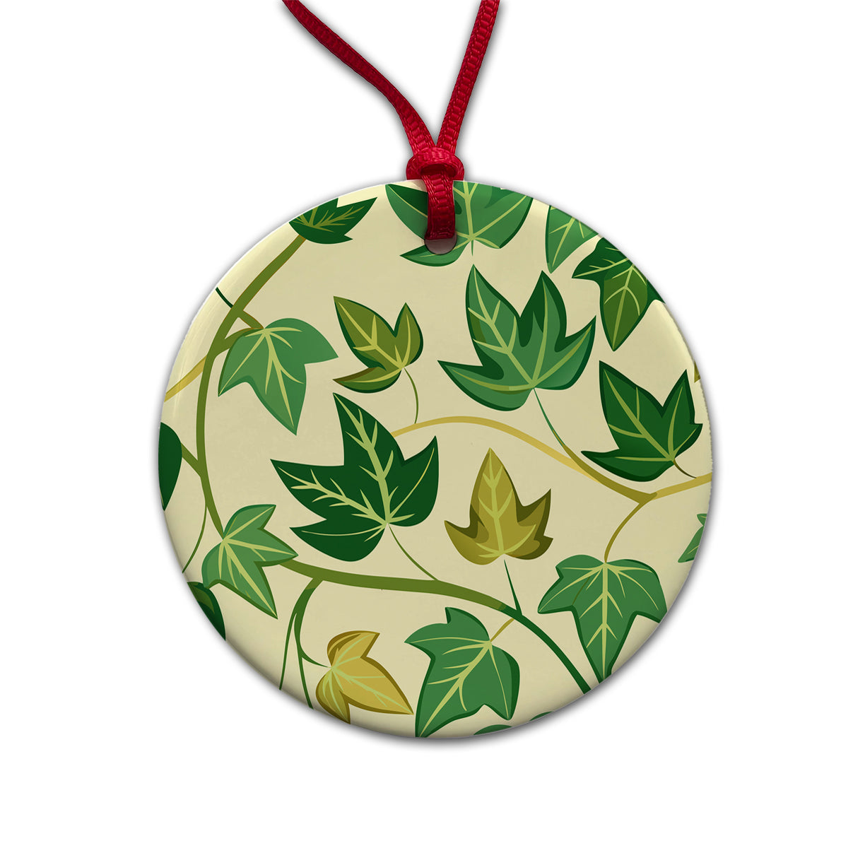 Ivy Vines Pattern Round Ceramic Holiday Christmas Tree Ornament