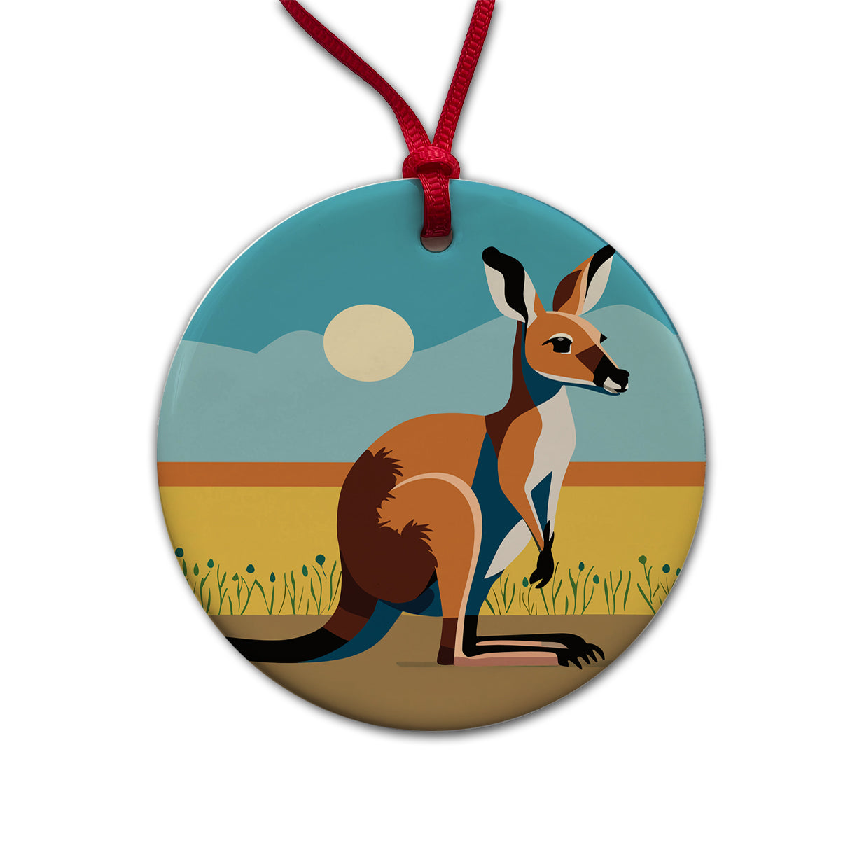Kangaroo Australia Round Ceramic Holiday Christmas Tree Ornament