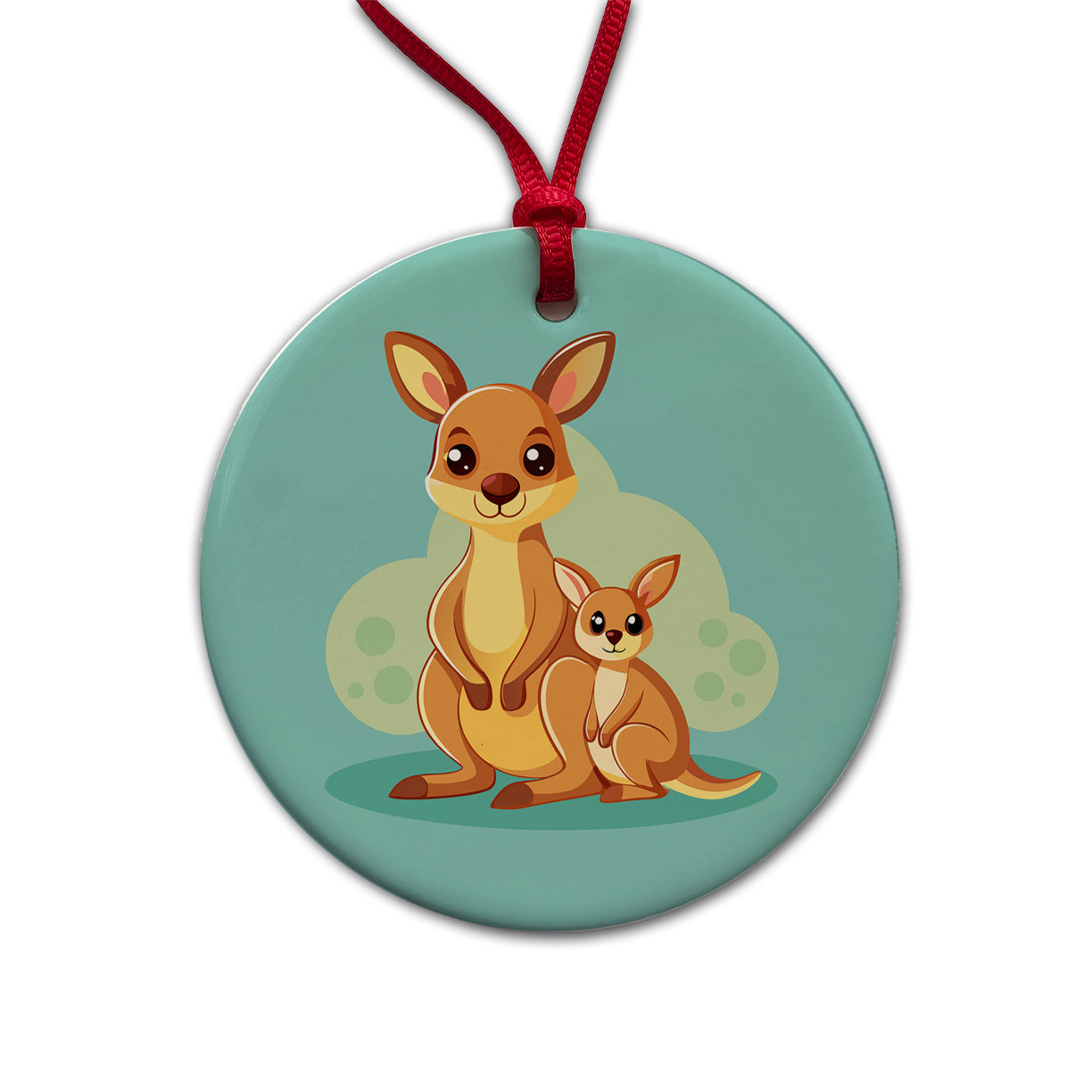 Kangaroo Mom and Baby Round Ceramic Holiday Christmas Tree Ornament