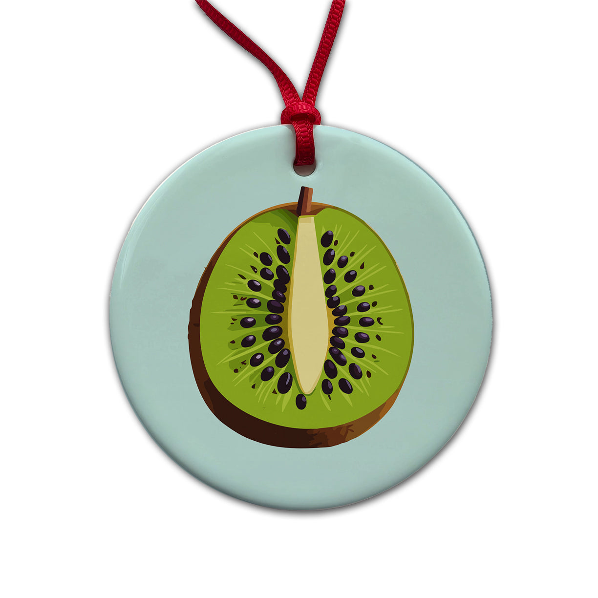 Kiwi Fruit Slice Round Ceramic Holiday Christmas Tree Ornament