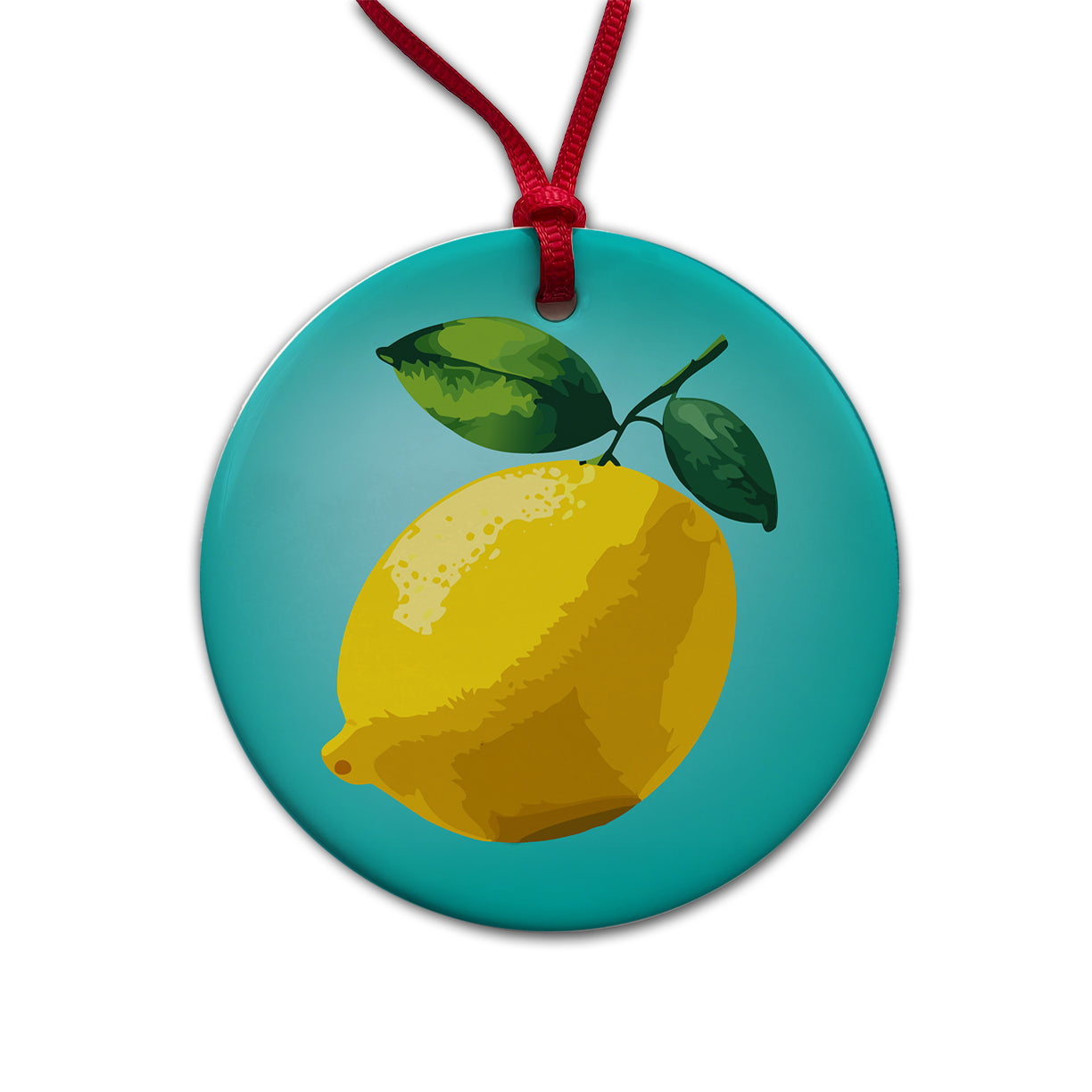 Lemon Fruit Citrus Round Ceramic Holiday Christmas Tree Ornament