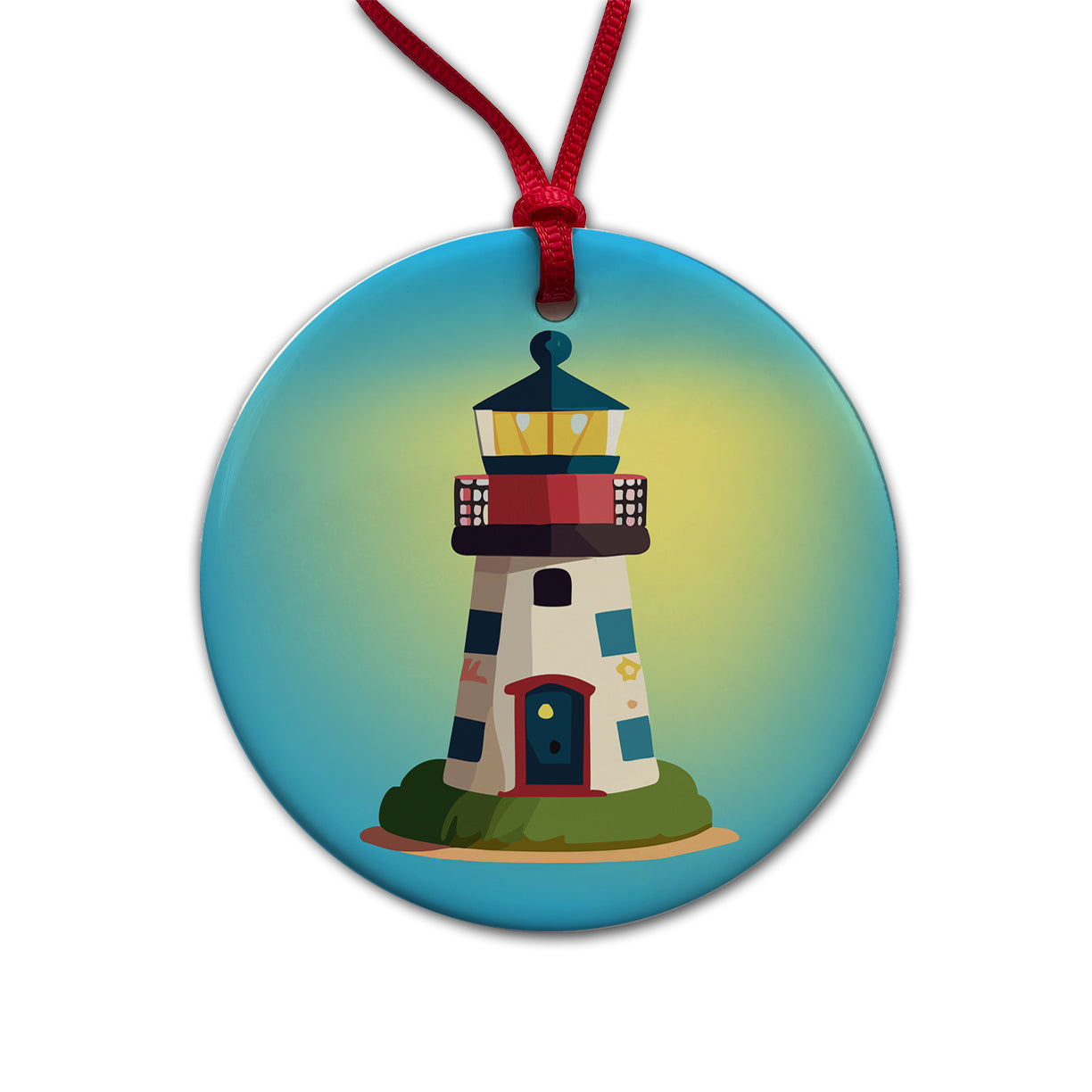 Lighthouse Light House Landmark Ocean Round Ceramic Holiday Christmas Tree Ornament