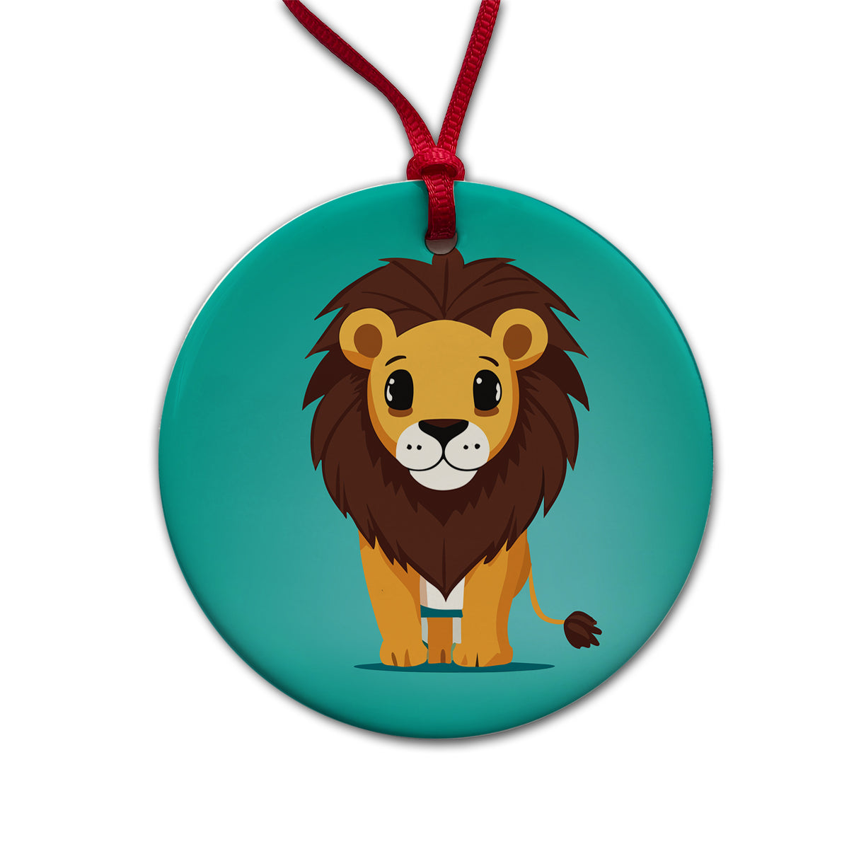 Lion Standing Round Ceramic Holiday Christmas Tree Ornament