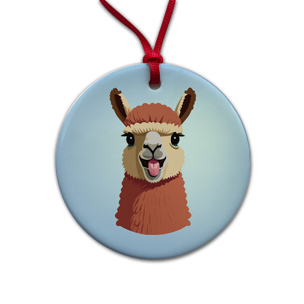 Llama Tongue Sticking Out Round Ceramic Holiday Christmas Tree Ornament