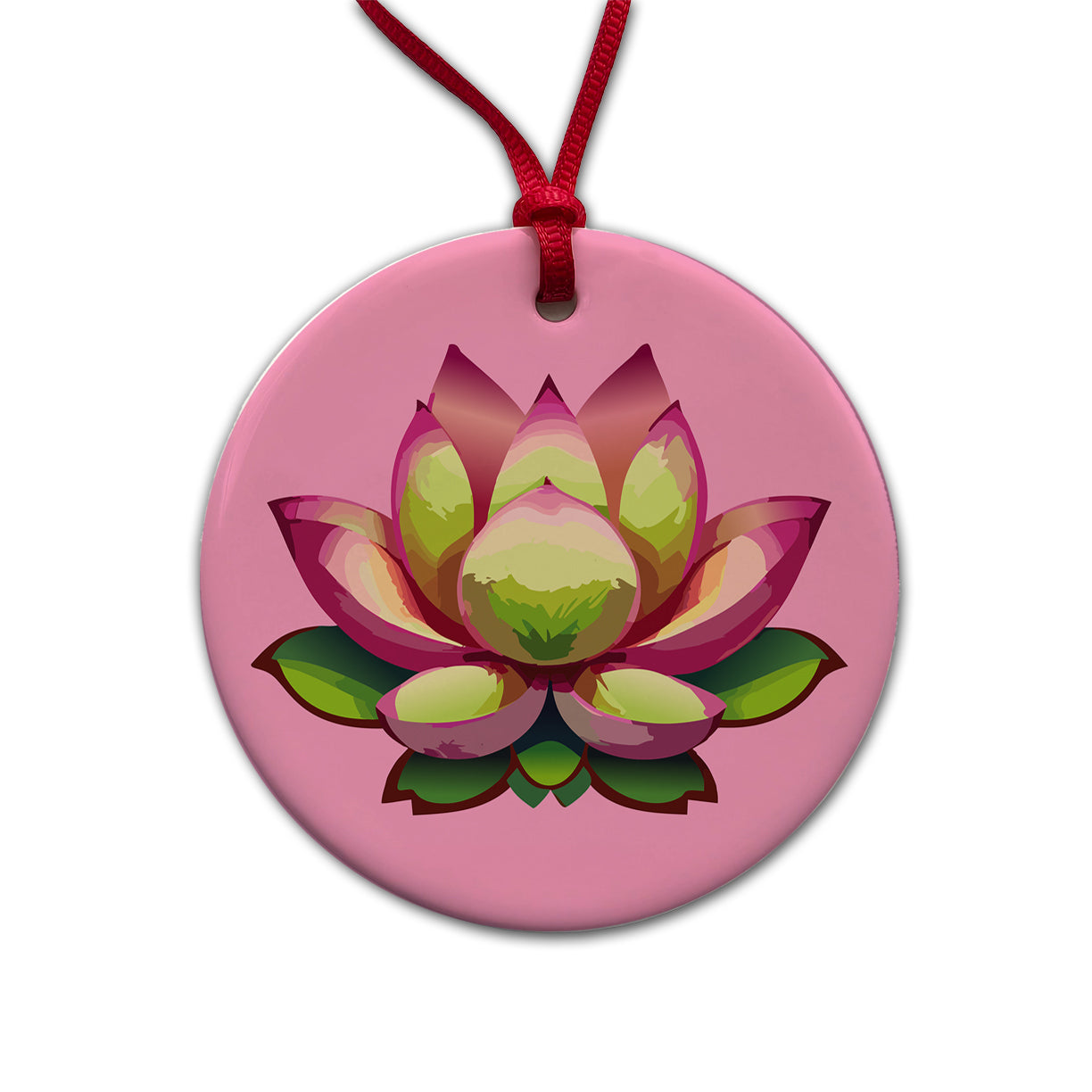 Lotus Flower Purity Strength Yoga Plant Round Ceramic Holiday Christmas Tree Ornament