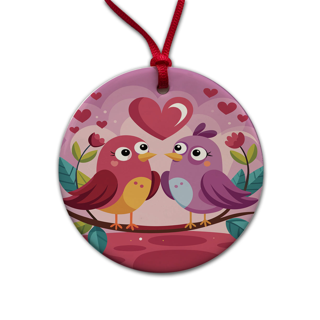 Love Birds Valentines Day Anniversary Wedding Round Ceramic Holiday Christmas Tree Ornament