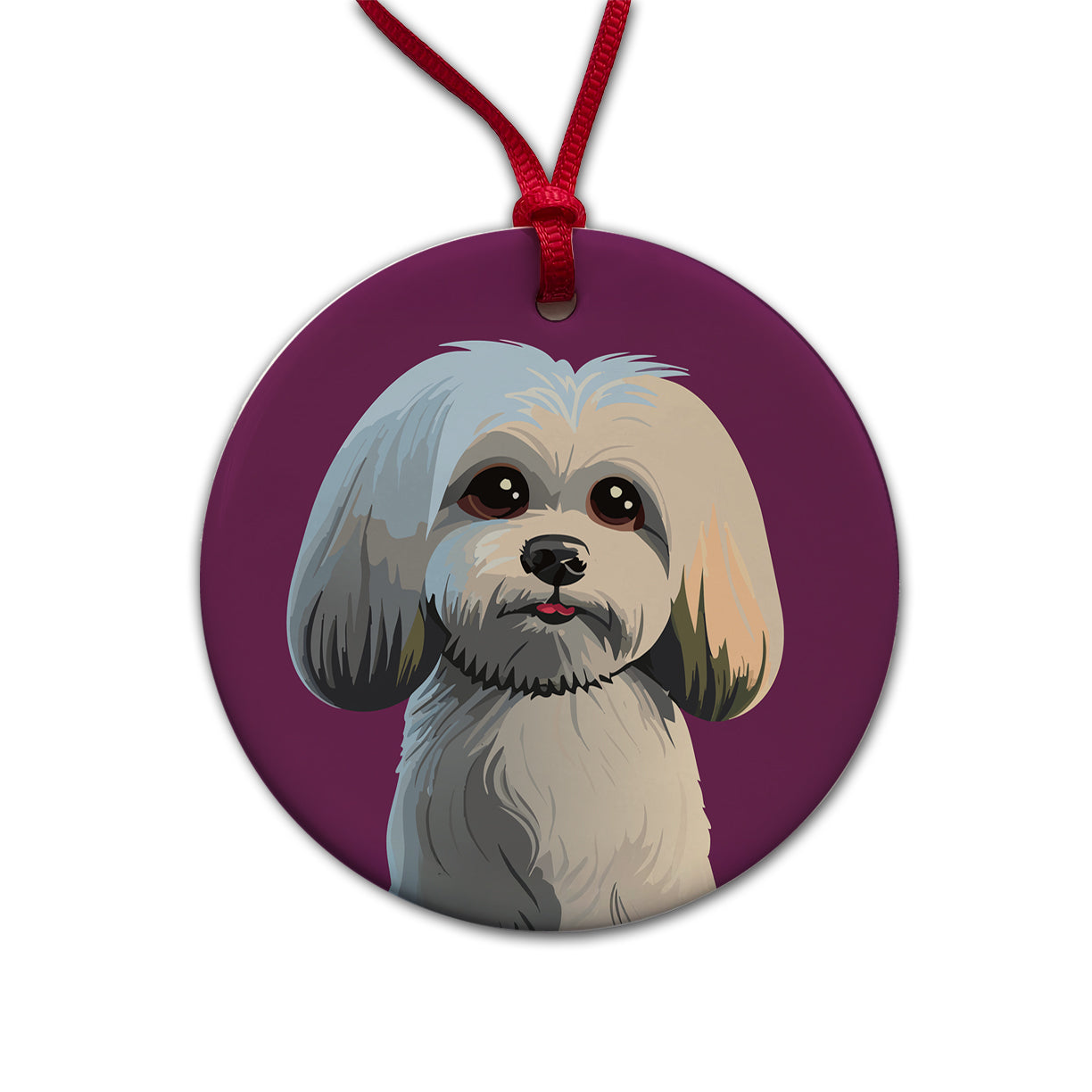 Maltese Dog Cute Round Ceramic Holiday Christmas Tree Ornament