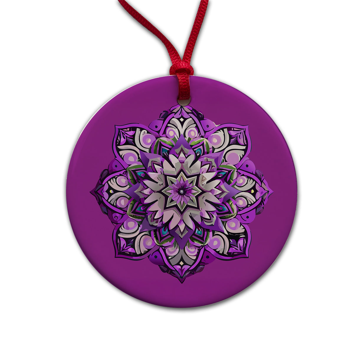 Mandala Purple Round Ceramic Holiday Christmas Tree Ornament