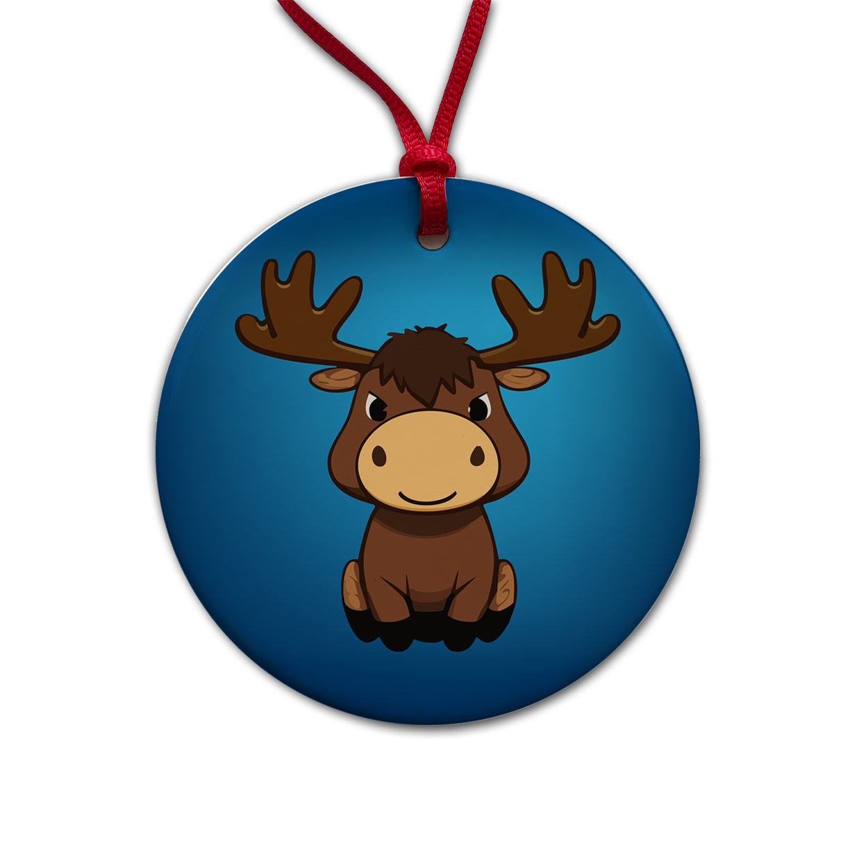 Moose Cute Round Ceramic Holiday Christmas Tree Ornament