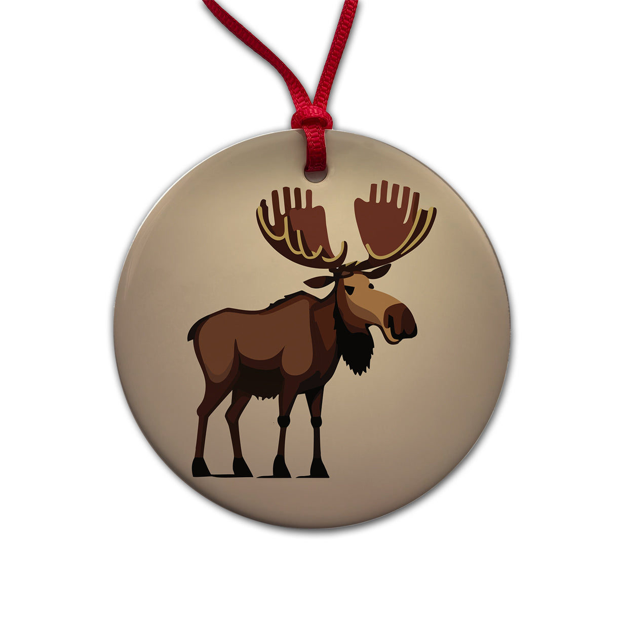 Moose Standing Round Ceramic Holiday Christmas Tree Ornament