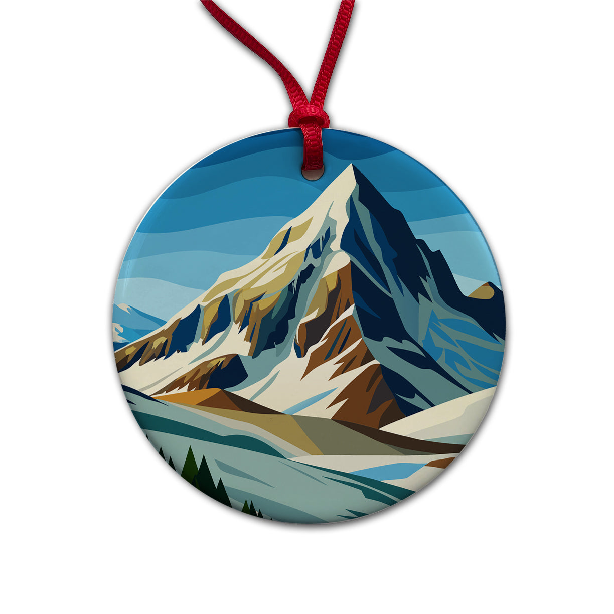 Mountain Slope Rugged Round Ceramic Holiday Christmas Tree Ornament